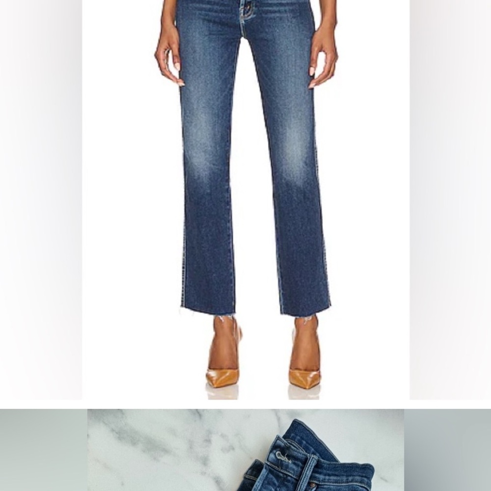 ISO mother denim the tippy top frisky flood fray in the color need for speed